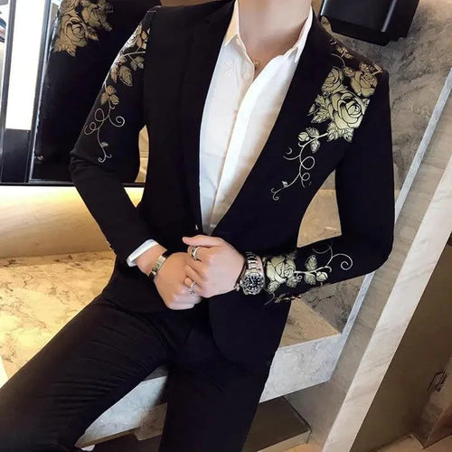 Stilla | Herre Blazer - Floral Guldmønster Fritidsblazer