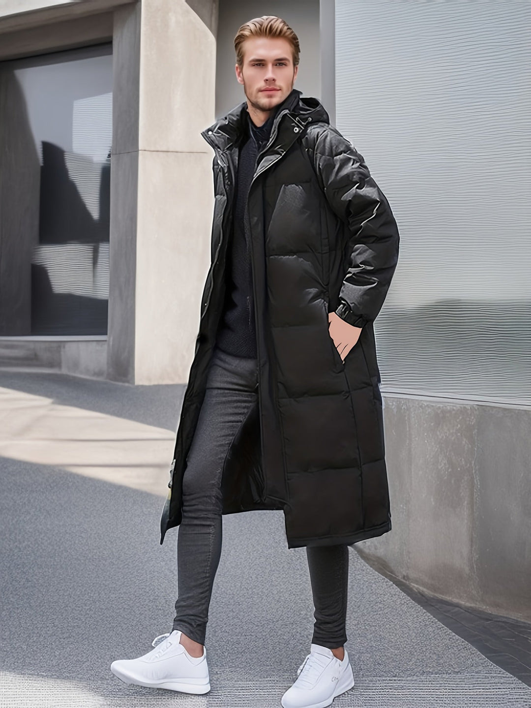 Stilla | Herre Lange Vinterjakke: Varme Polstret Loose Fit Lynlås Design