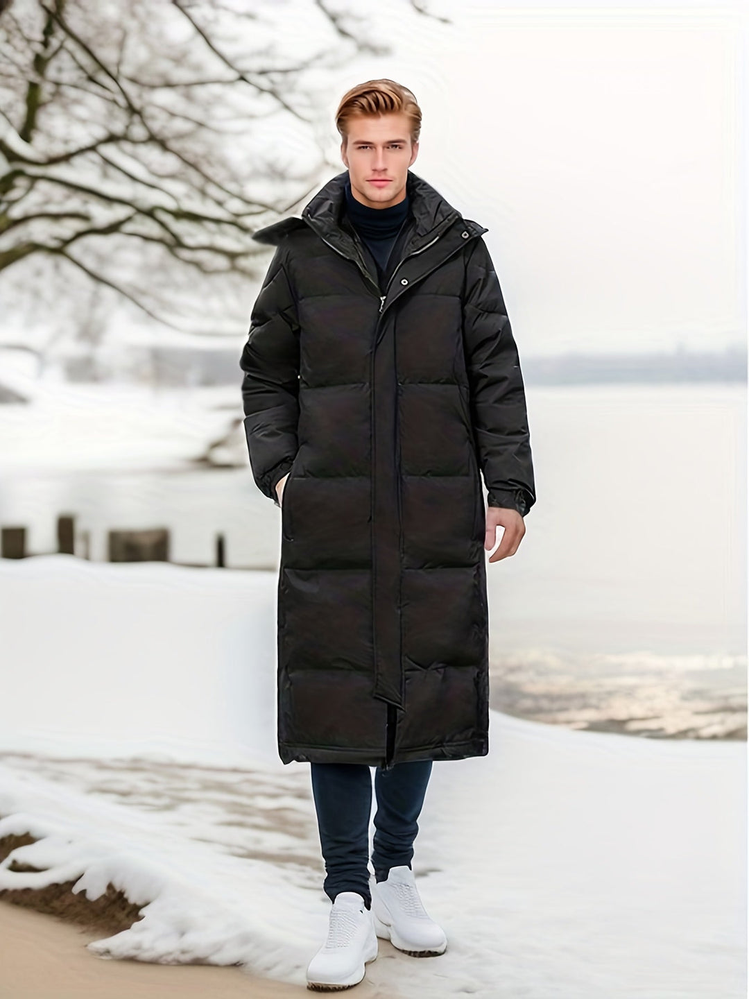 Stilla | Herre Lange Vinterjakke: Varme Polstret Loose Fit Lynlås Design