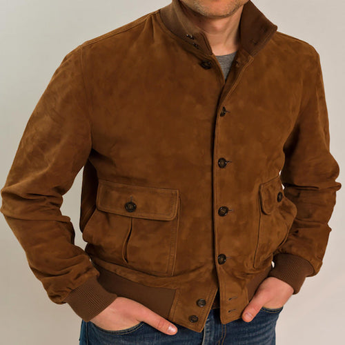 Stilla | Heren Slim Suede Jakke med Ståkrave og Klaplommer