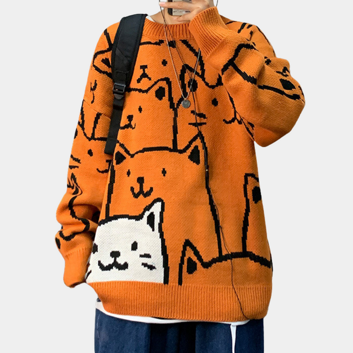 Stilla | Trendigt Kat Print Pullover til Mænd