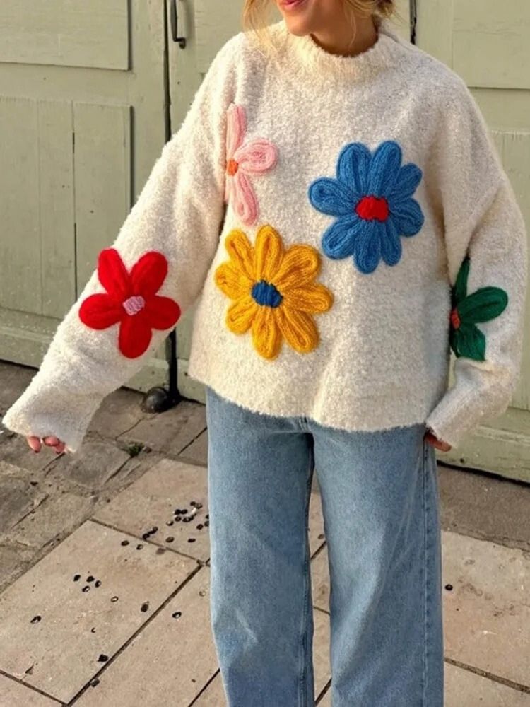 Stilla | Blomster Strikpullover til Damer