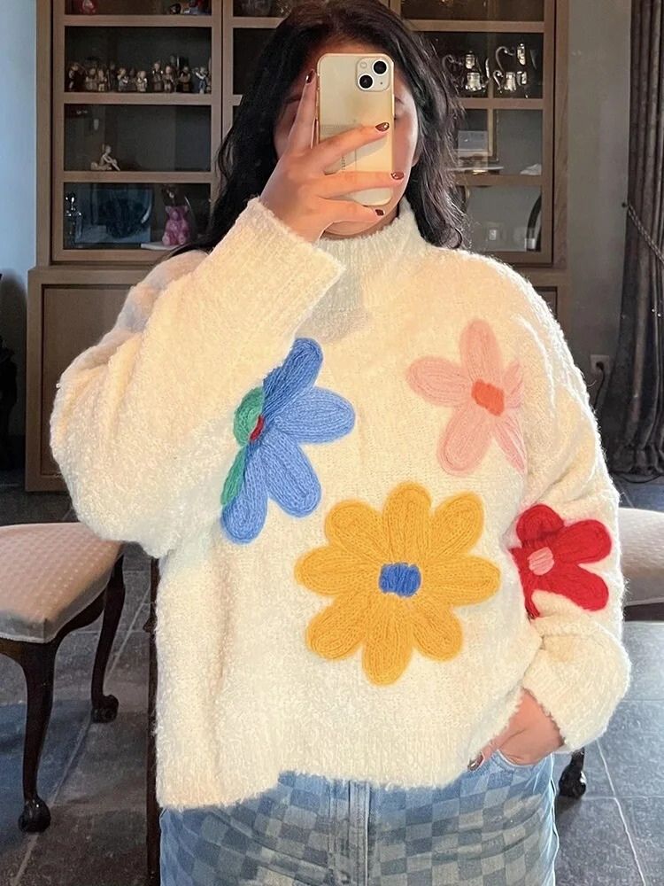 Stilla | Blomster Strikpullover til Damer