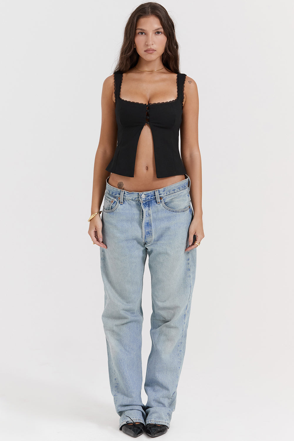 Stilla | Top Med Sort Blonde Detalje