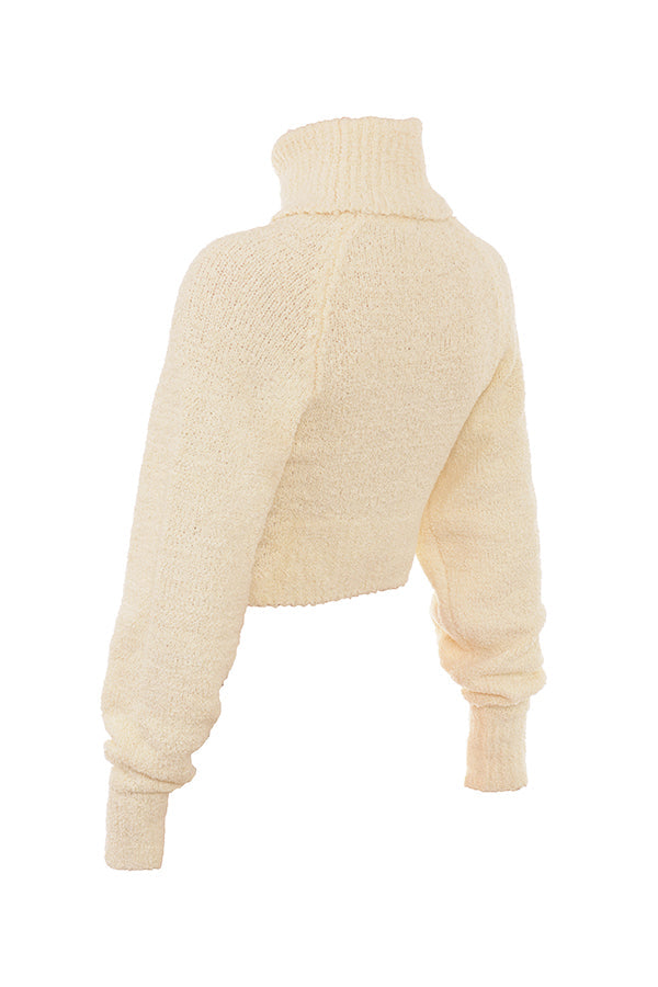 Stilla | Cremefarvet Blød Boucléstrikket Cropped Trøje Med Midi Nederdel
