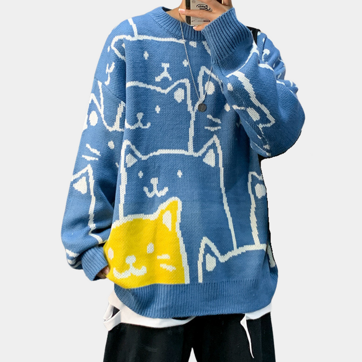 Stilla | Trendigt Kat Print Pullover til Mænd
