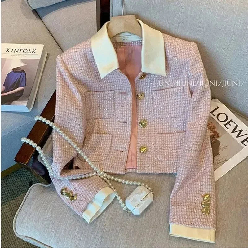 Stilla | Patchwork Crop Tweed Jakke Dame