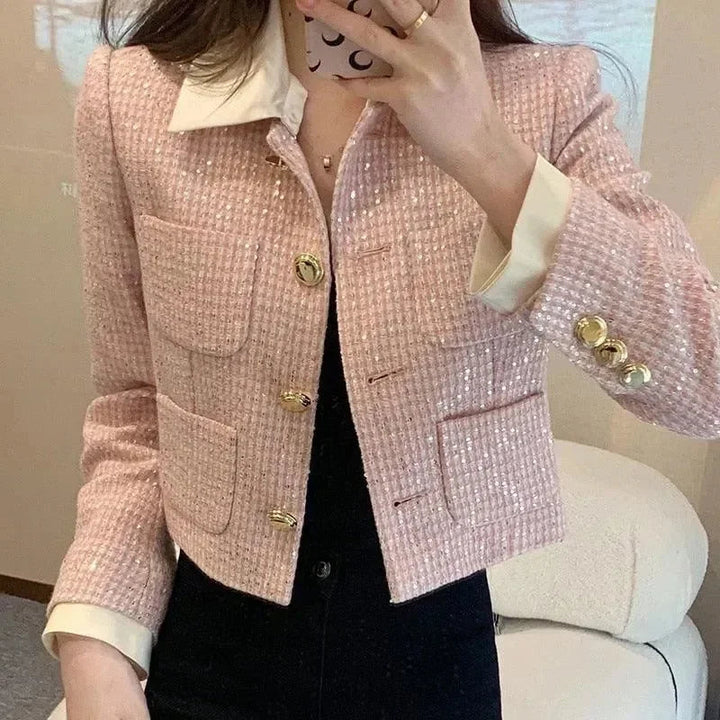Stilla | Patchwork Crop Tweed Jakke Dame