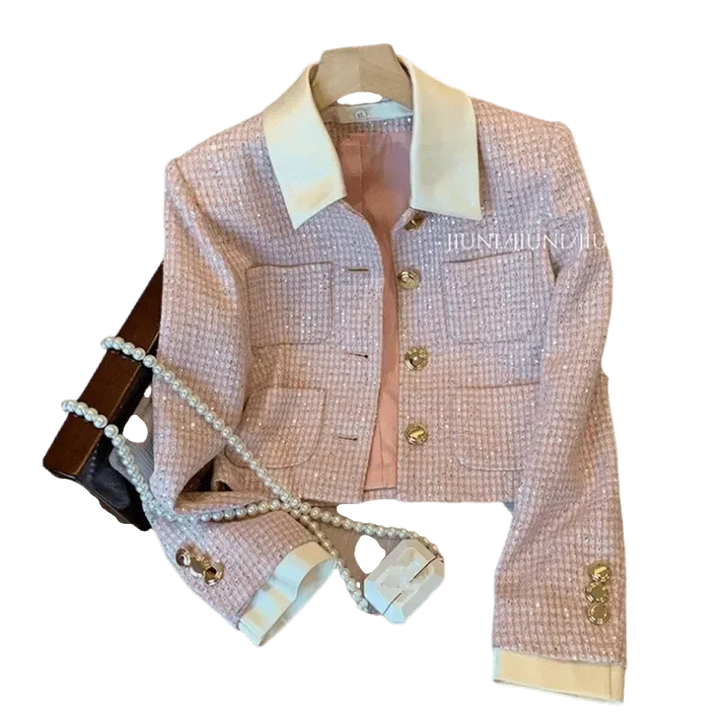 Stilla | Patchwork Crop Tweed Jakke Dame