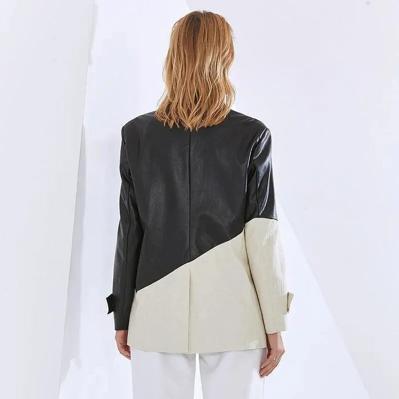 Stilla | Patchwork PU Læder Blazer Damer - Casual - Patchwork