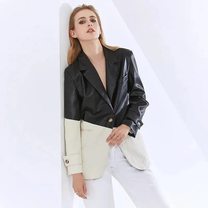 Stilla | Patchwork PU Læder Blazer Damer - Casual - Patchwork