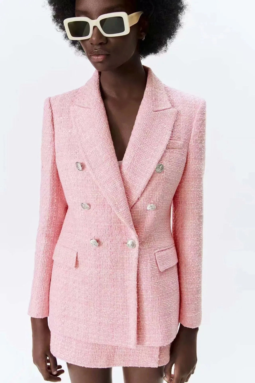 Stilla | Pink Tweed Blazer Dame - Formelt-Erhverv - Ensfarvet