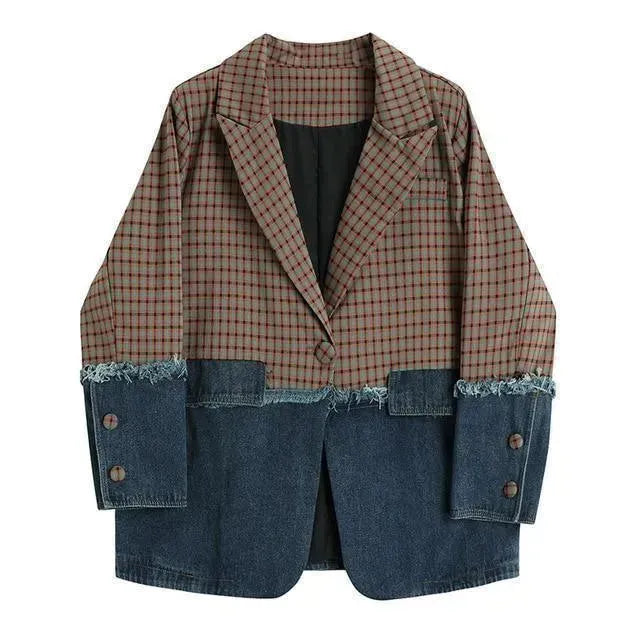 Stilla | Ternet Denim Oversize Blazer Dame - Læbe - Patchwork