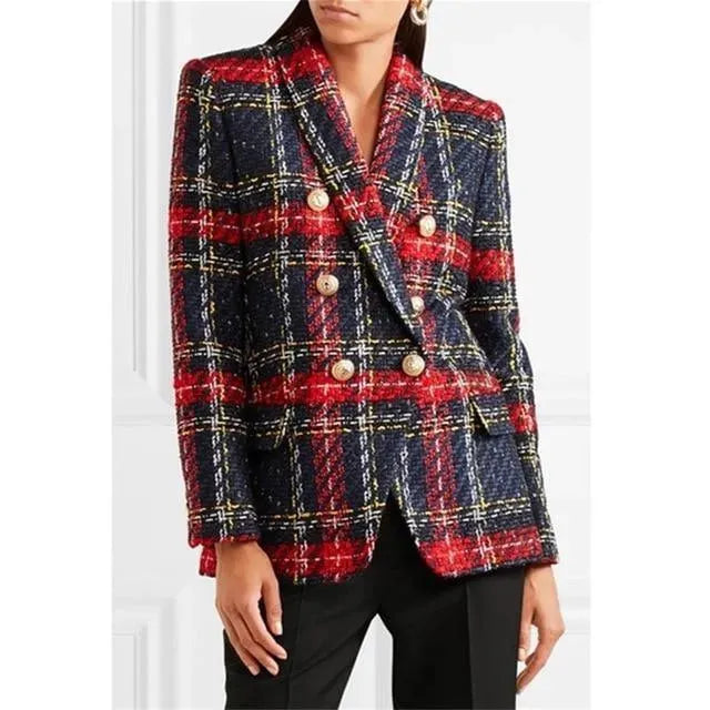 Stilla | Rutig Tweed Blazer - Dobbeltknap Blazer Damer - Afslappet - Rutig
