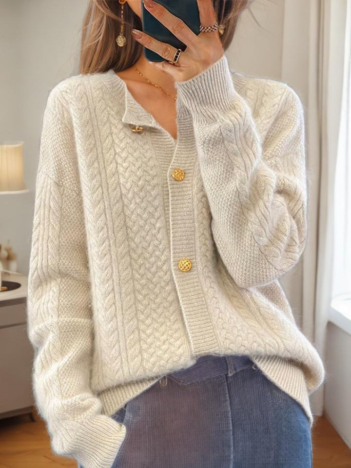 Stilla | Knapper Cardigan i vintage kabelstrik jacquard, komfortabel og elegant