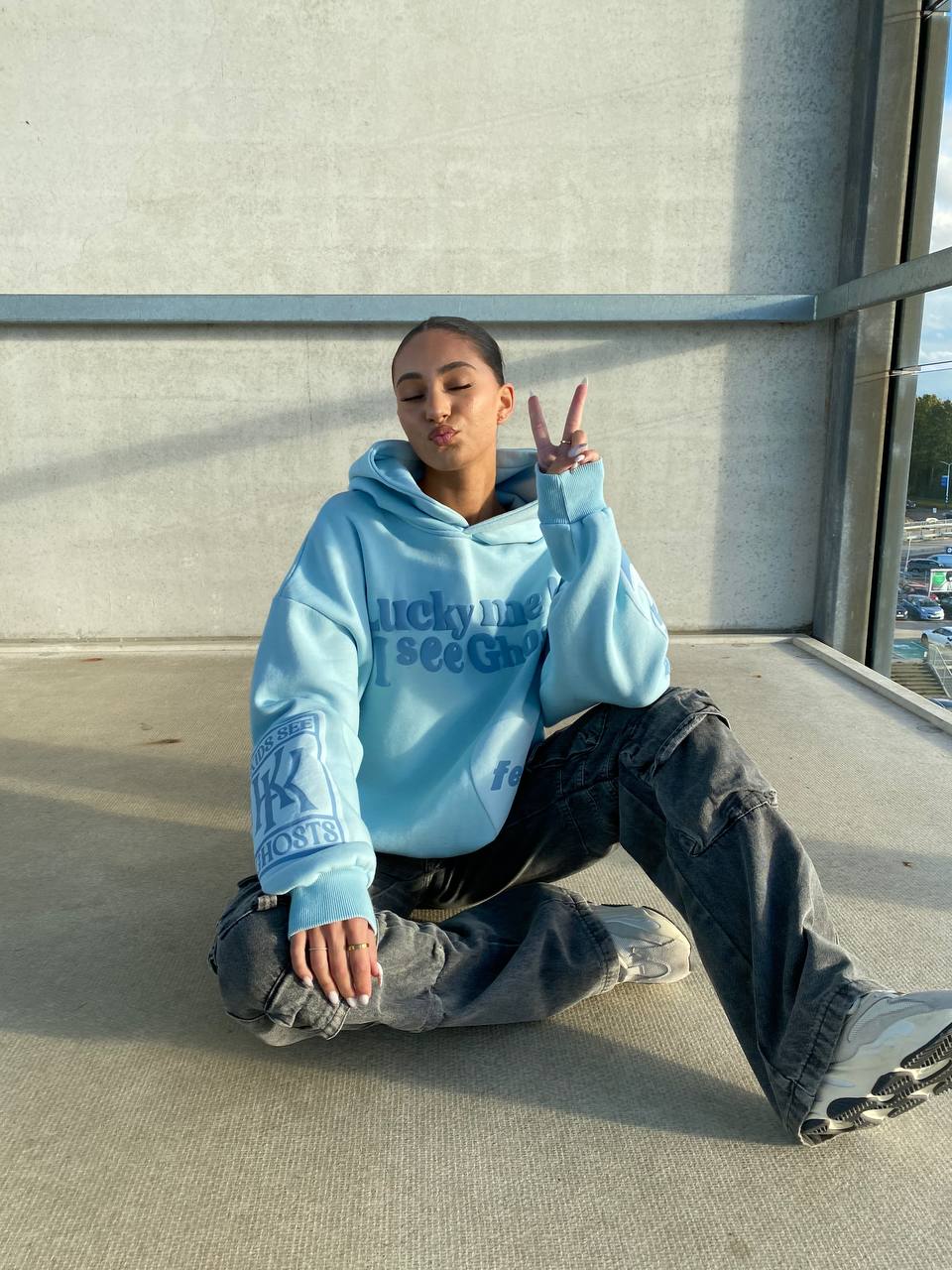Stilla | Sweatshirt Med Hætte Ghost Blå Baby I Højkvalitetsmateriale
