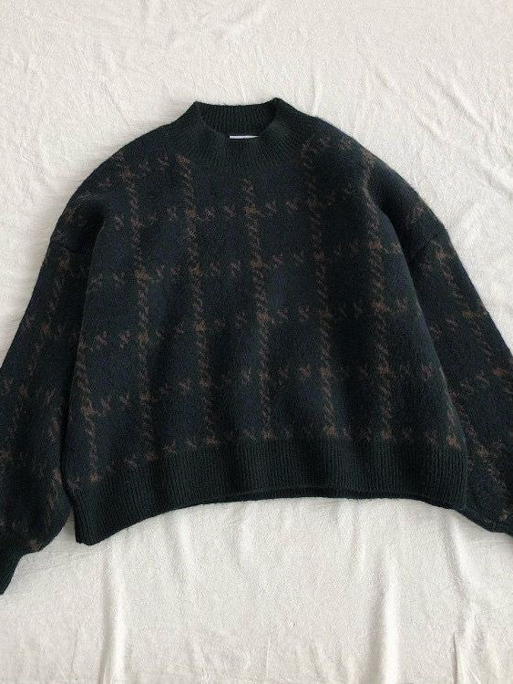 Stilla | Vintage Strikket Pullover med Rutemønster