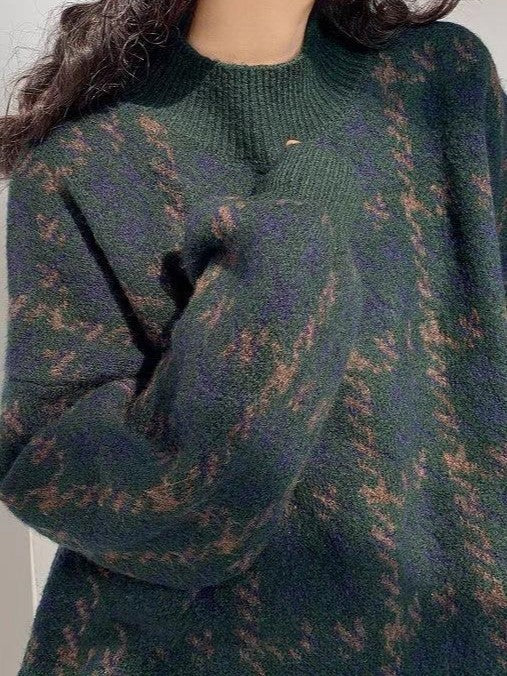 Stilla | Vintage Strikket Pullover med Rutemønster