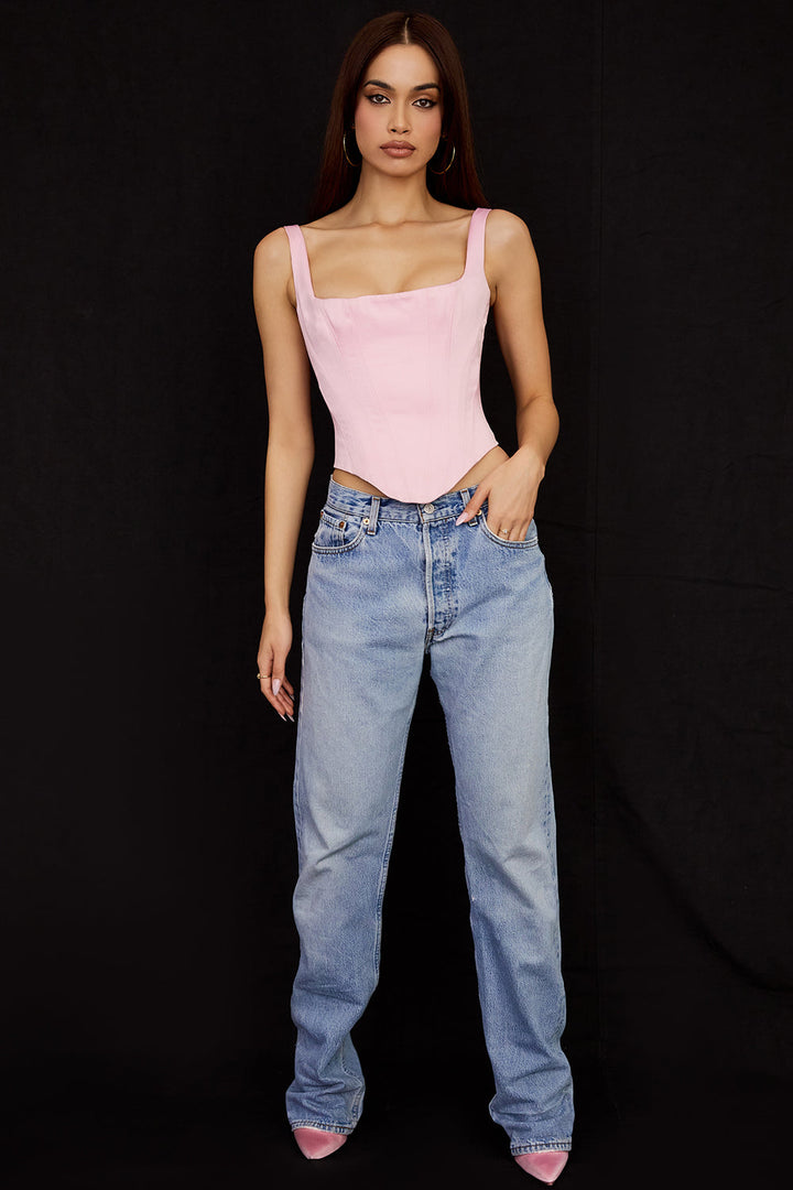 Skovae | Fairy Pink Satin Longline Korselet
