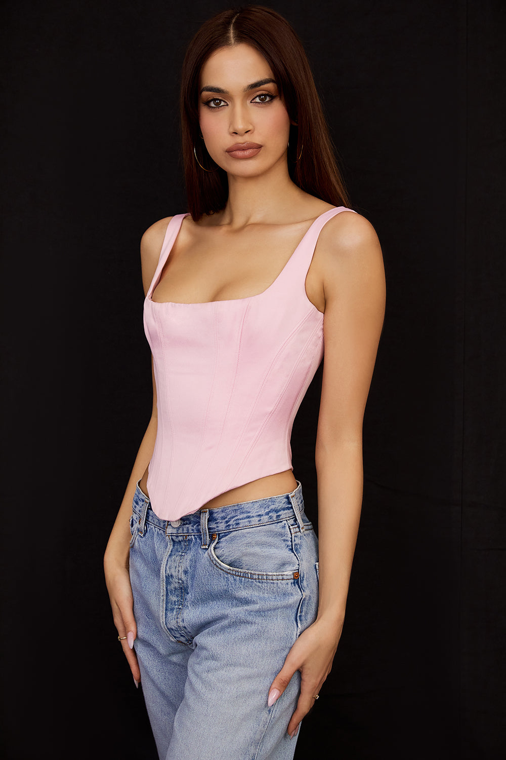 Skovae | Fairy Pink Satin Longline Korselet