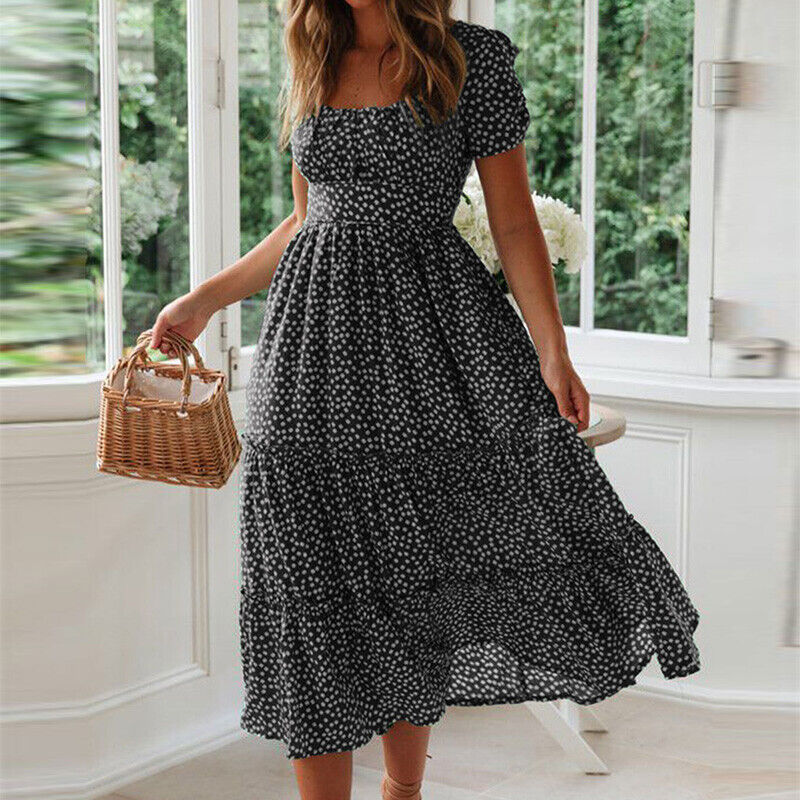 Stilla | Casual Maxi Kjole Med Firkantet Krave