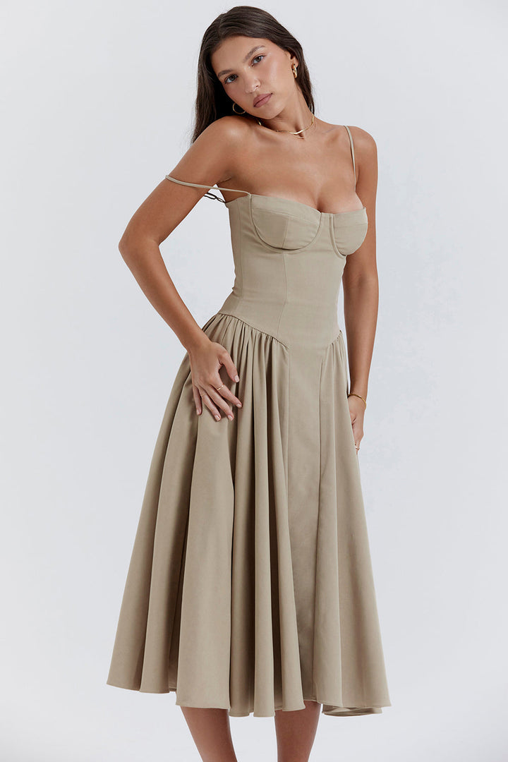 Stilla | Twill Korset Midi Kjole