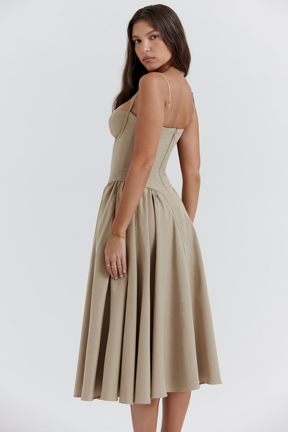 Stilla | Twill Korset Midi Kjole