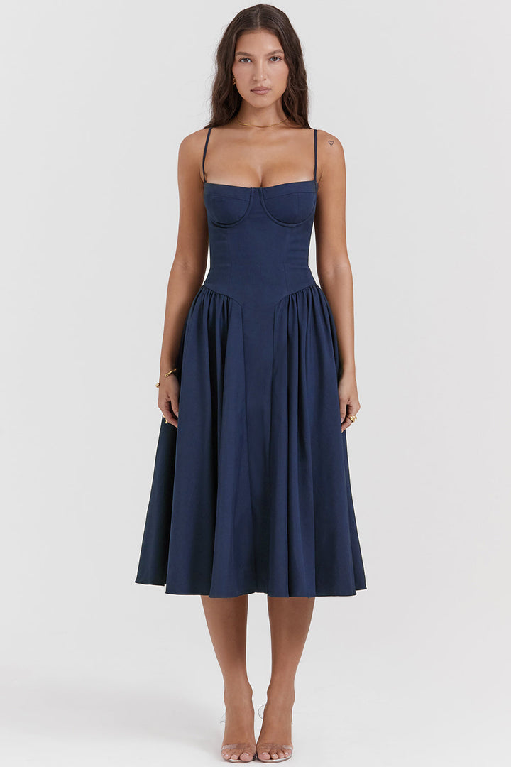 Stilla | Twill Korset Midi Kjole