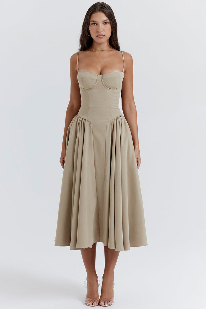 Stilla | Twill Korset Midi Kjole