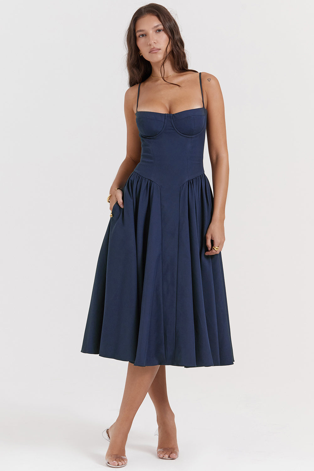 Stilla | Twill Korset Midi Kjole