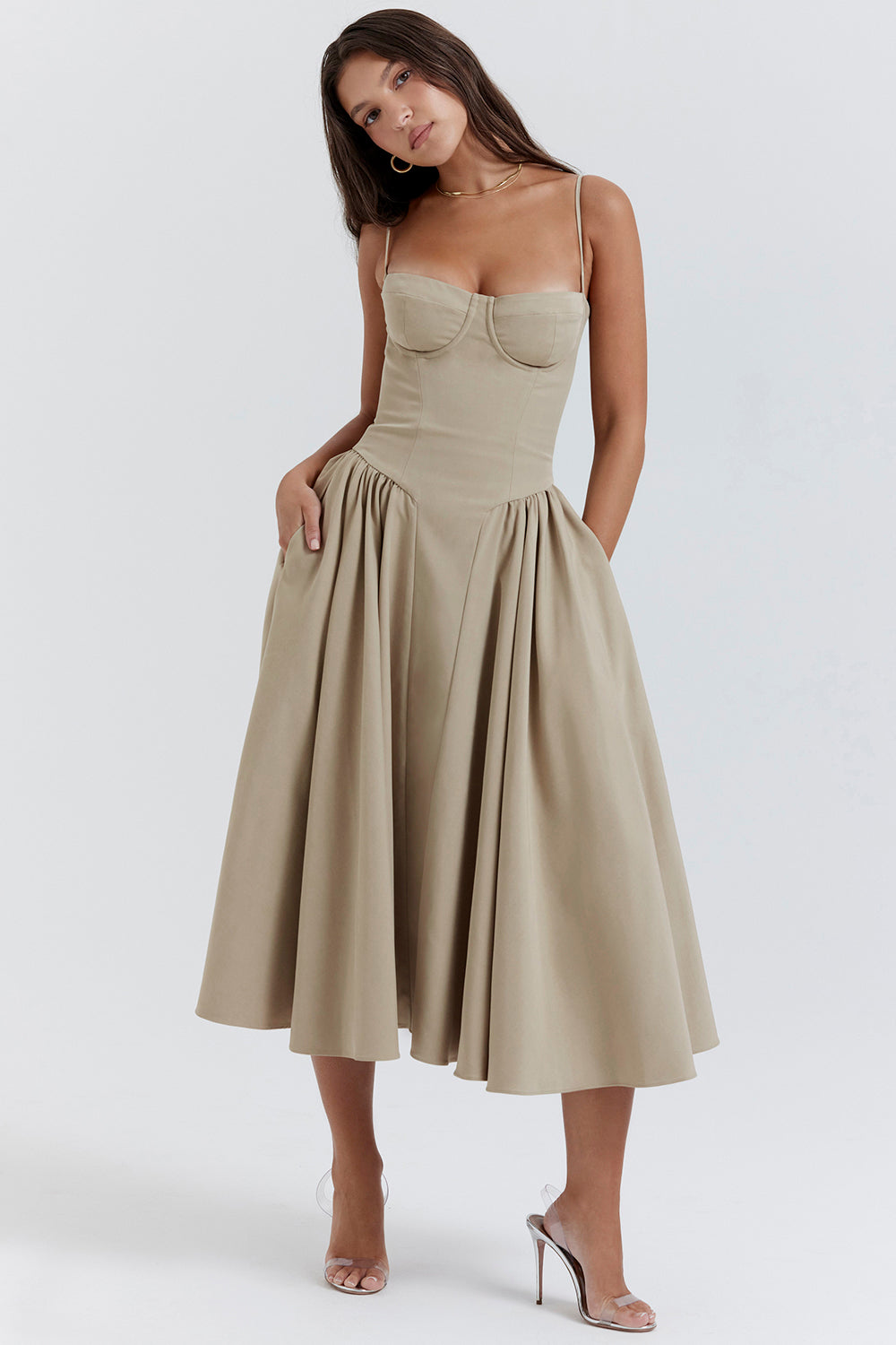 Stilla | Twill Korset Midi Kjole