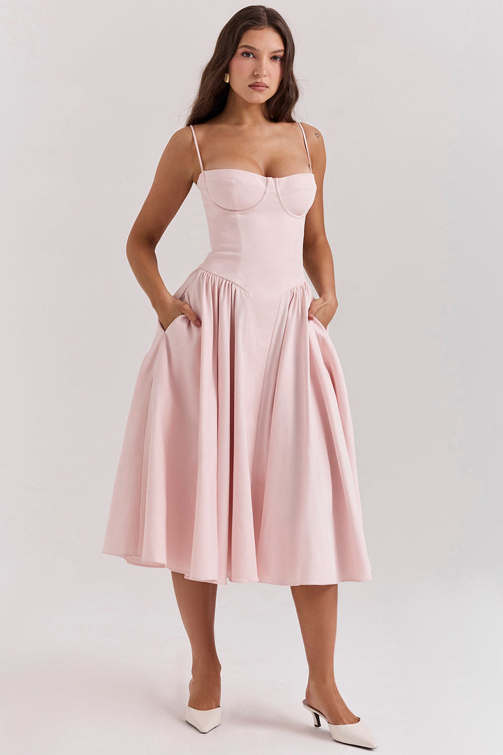 Stilla | Twill Korset Midi Kjole