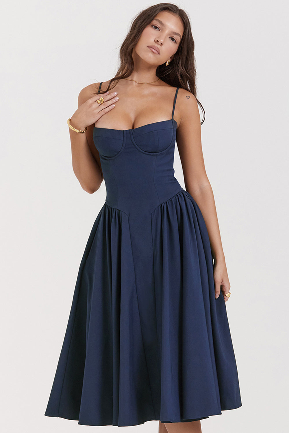 Stilla | Twill Korset Midi Kjole