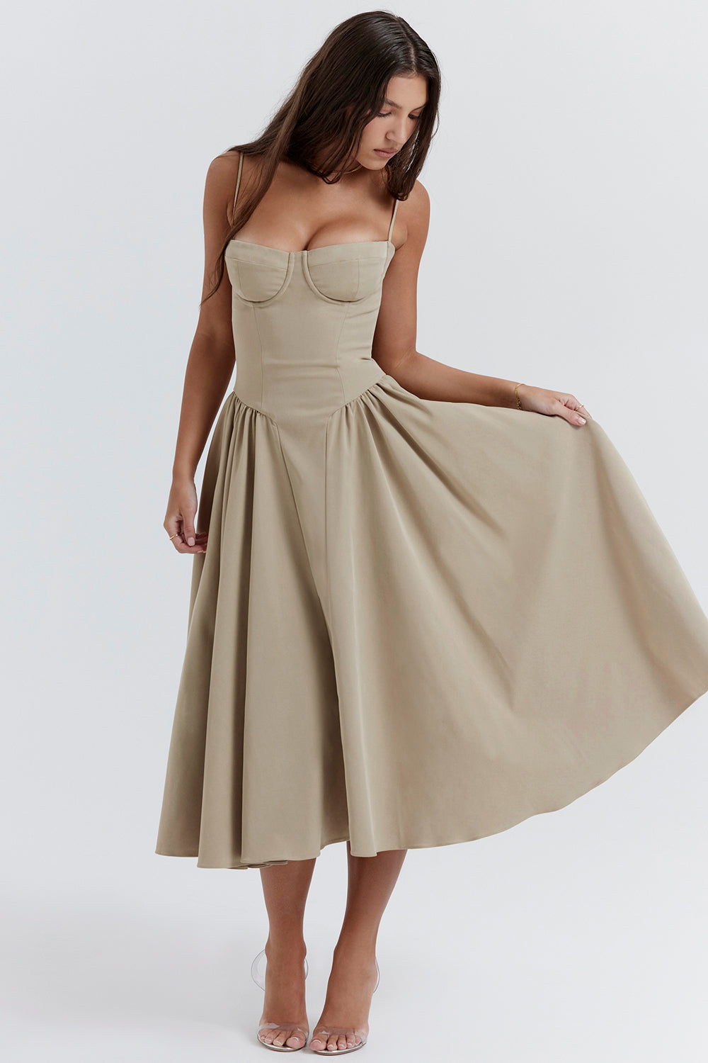 Stilla | Twill Korset Midi Kjole