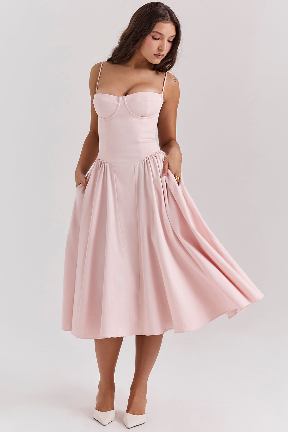 Stilla | Twill Korset Midi Kjole