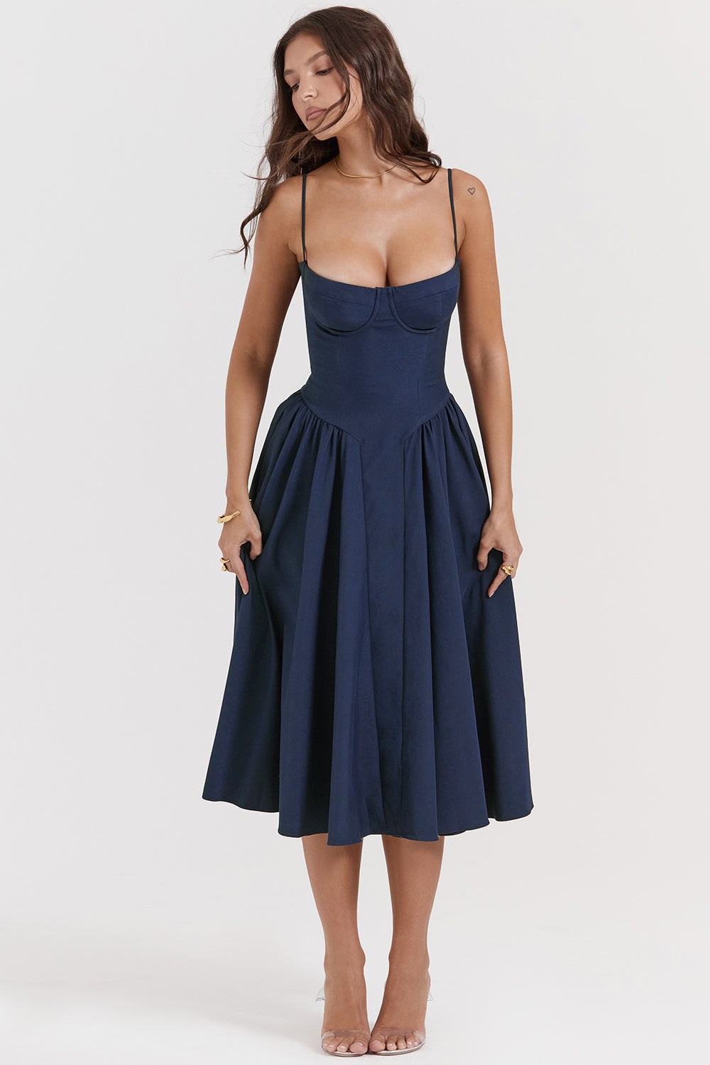 Stilla | Twill Korset Midi Kjole