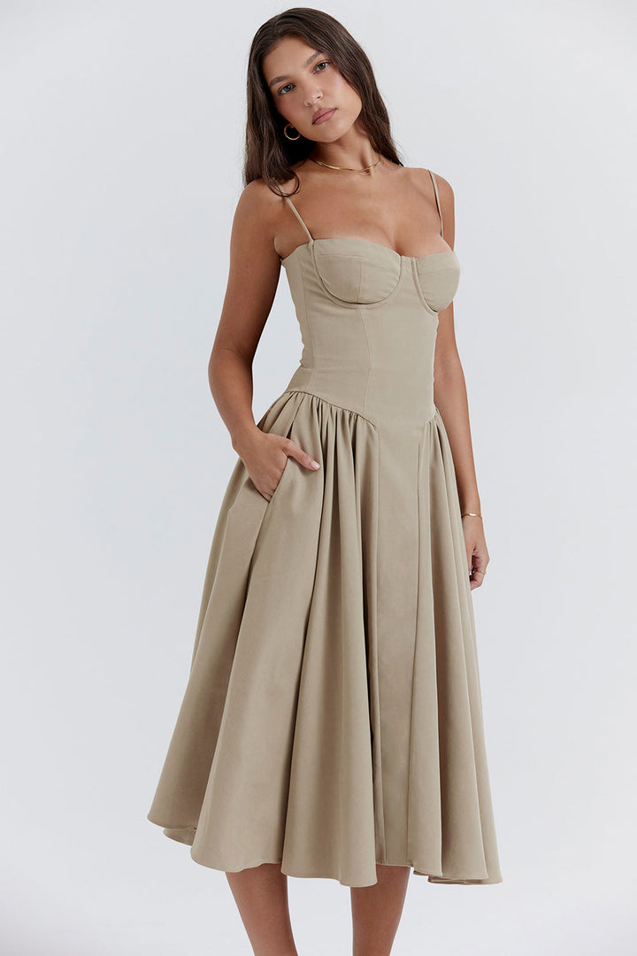 Stilla | Twill Korset Midi Kjole