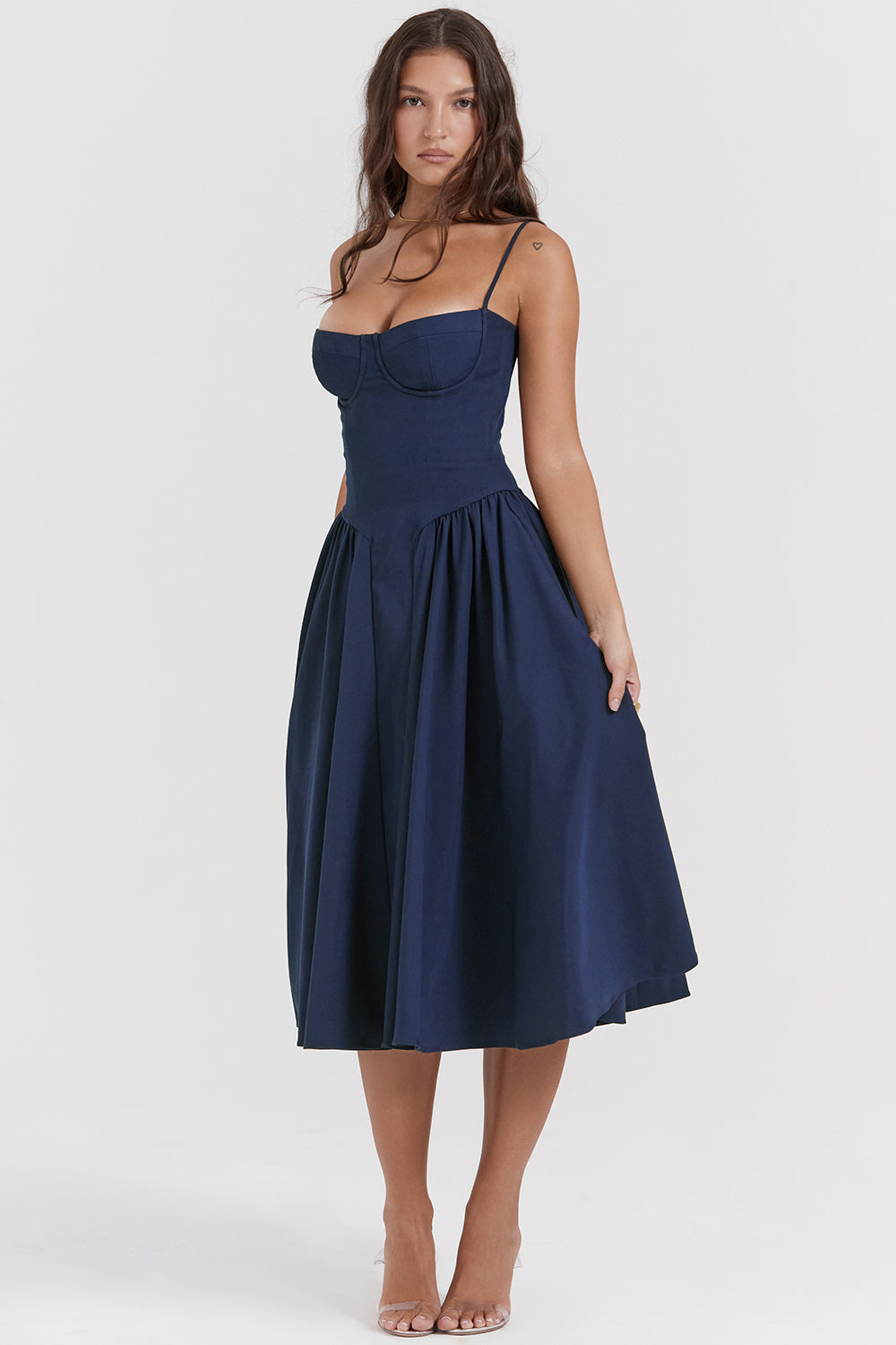 Stilla | Twill Korset Midi Kjole