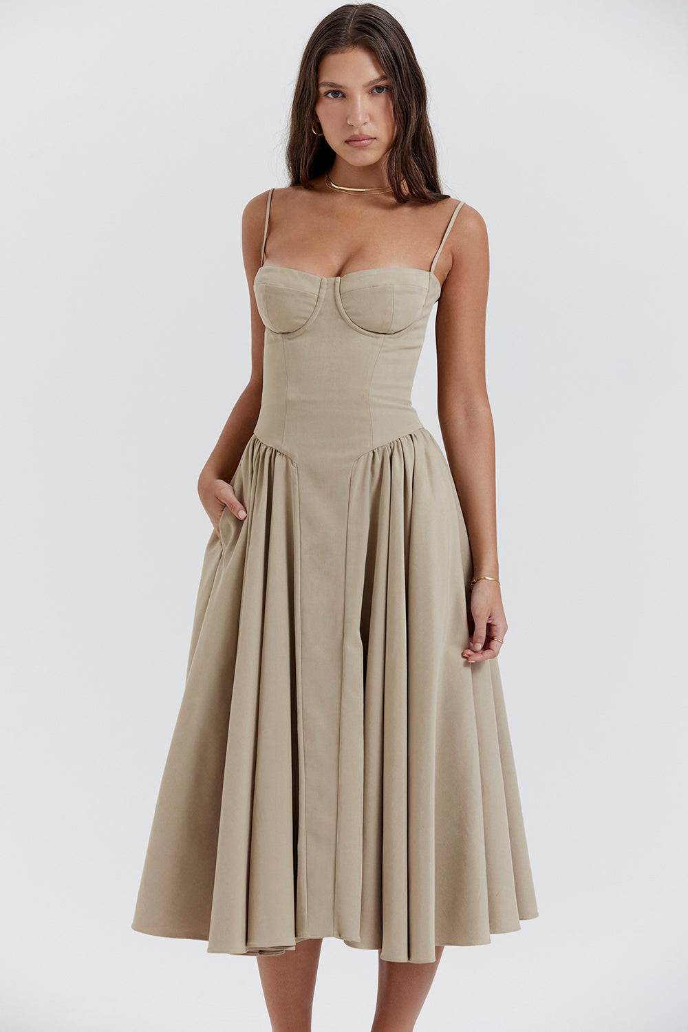 Stilla | Twill Korset Midi Kjole