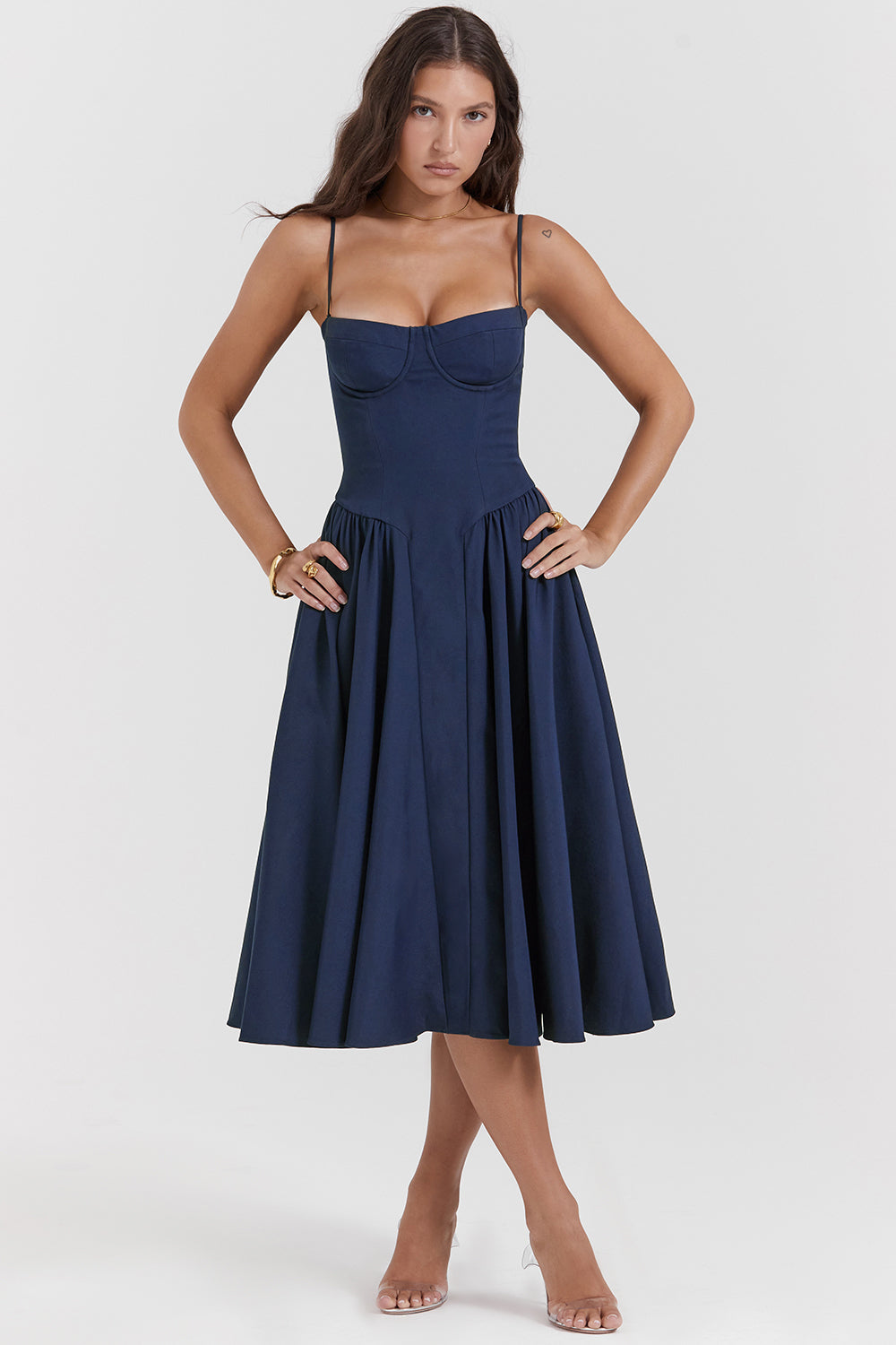Stilla | Twill Korset Midi Kjole
