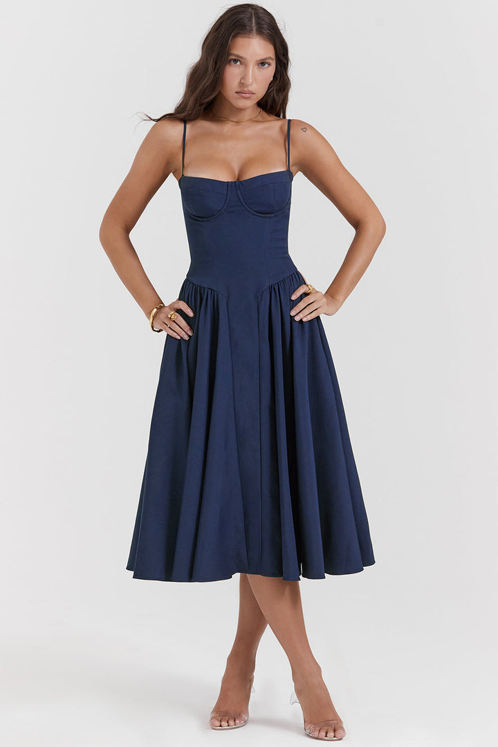 Stilla | Twill Korset Midi Kjole