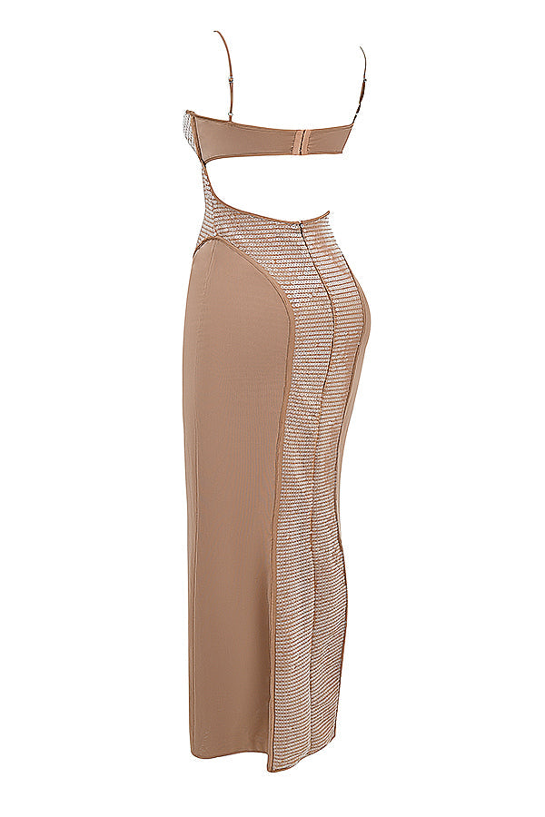 Stilla | Cafe Au Lait Maxi Kjole Med Pailletter