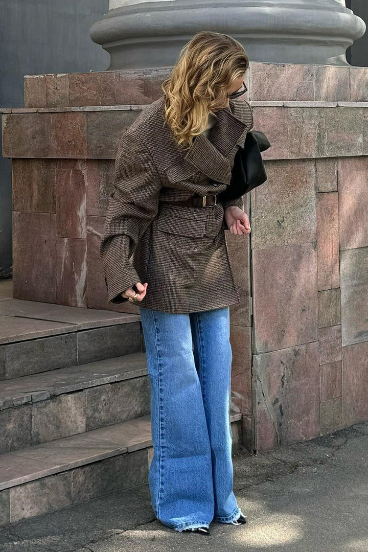 Stilla | Houndstooth Mønster Lang Frakke