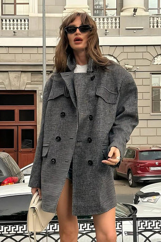 Stilla | Houndstooth Mønster Lang Frakke