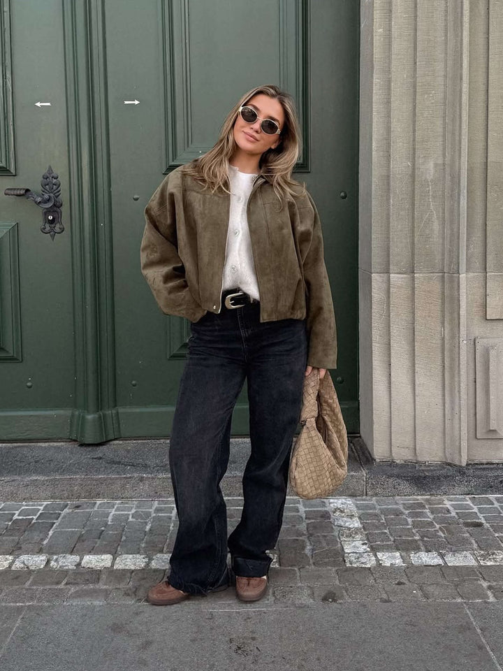 Stilla | Syntetisk Suede Bomberjakke