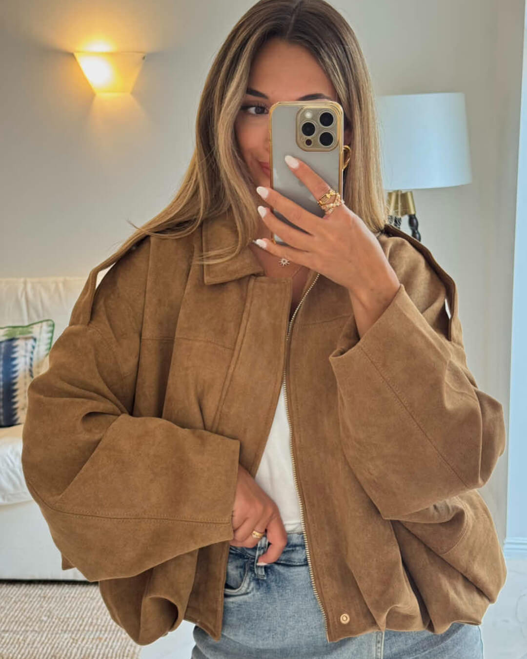 Stilla | Syntetisk Suede Bomberjakke