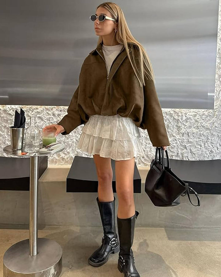 Stilla | Syntetisk Suede Bomberjakke