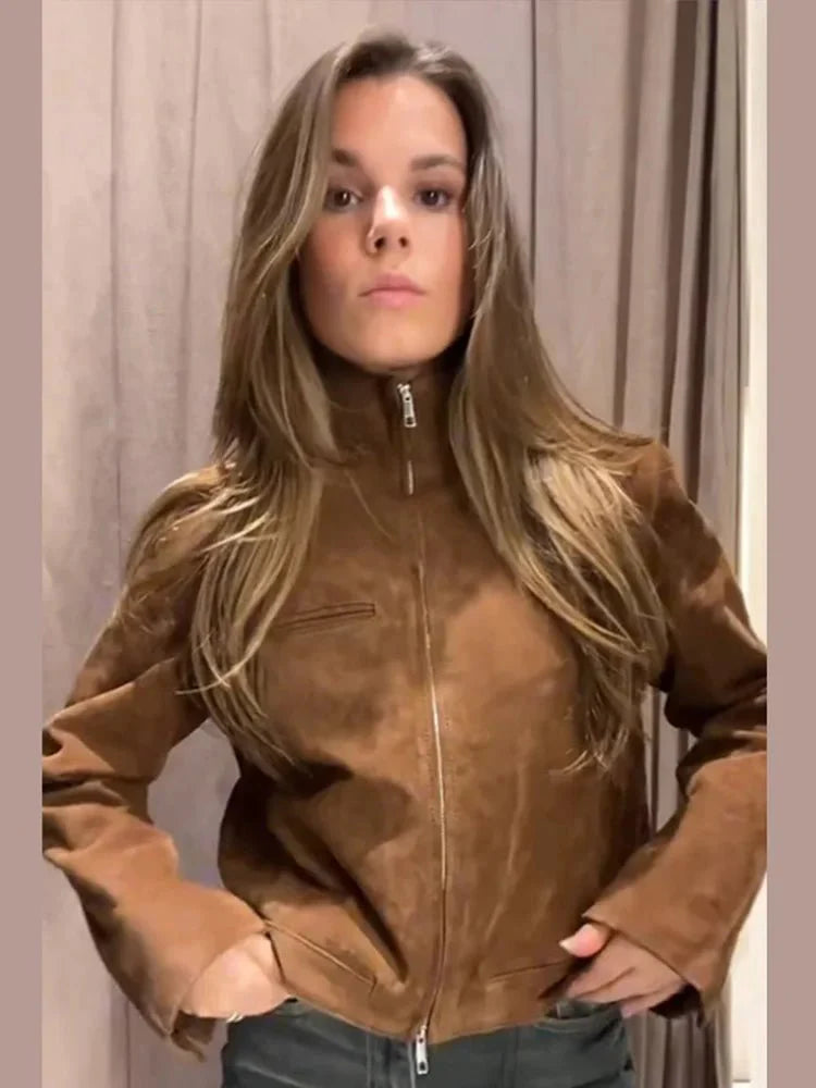 Stilla | Wildlederjakke med Ståkrave