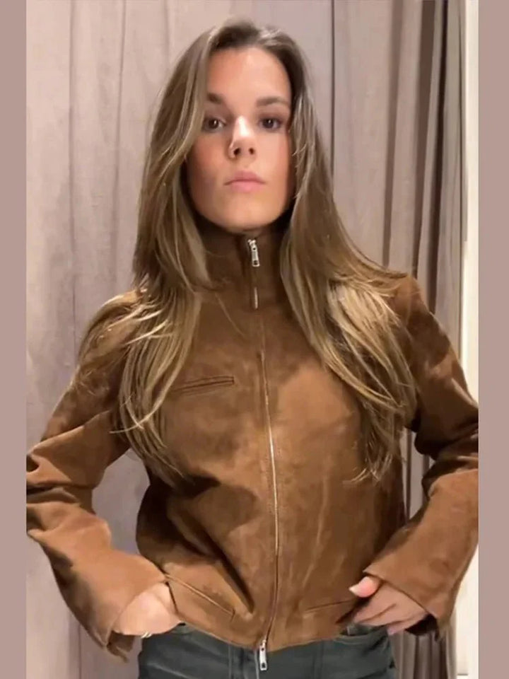 Stilla | Wildlederjakke med Ståkrave
