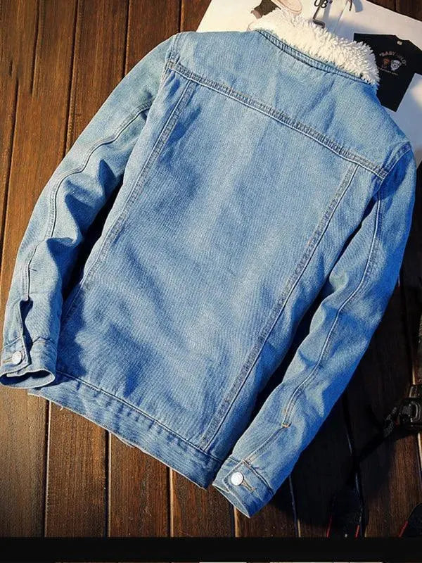 Stilla | Sherpa Knap Fleece Mænds Vinter Denim Jakke